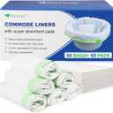Kovevo 60 Pack Commode Liners with Absorbent Pads, 60 Bedside Commode Liners and 60 Commode Pads, Portable Toilet Liners for Commode Bucket | Universal Fit | Make Cleanup Simple
