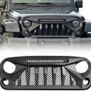 Front Grille with Offroad Lights Compatible with 2007-2018 Jeep Wrangler Rubicon Sahara Sport JK JKU, Matte Black