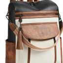 Shrrie Laptop Backpack for Women 15.6 inch,Travel Leather Backpack Purse Nurse Teacher Carry on Backpack Computer Bag, Professional Water-Resistant College Business Work Casual Daypack, Two-tone Maroon (Black With Brown and White)