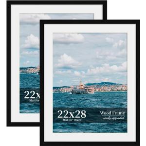 22x28 Picture Frame Set of 2, Wood Frame with Real Glass, Wide Border, 22X28 in