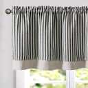 jinchan Linen Stripe Curtain Double Layer Valance for Windows 18 Inch Light Filtering for Kitchen Living Room Bathroom Rustic Farmhouse Window Treatment Rod Pocket Design 1 Panel Black on Linen