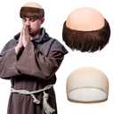 Zeyune Funny Monk Wig for Men Bald Funny Wig Brown for Adult Cosplay Costume Short Character Party Outfit Accessories