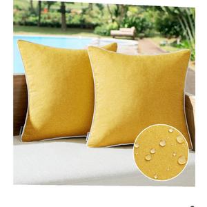 MIULEE Pack of 2 Outdoor Waterproof Throw Pillow Covers Decorative Farmhouse Linen Spring Pillow Covers Solid Color Couch for Patio Tent Bed Balcony Couch Sofa Living Room 18x18 Inch Yellow