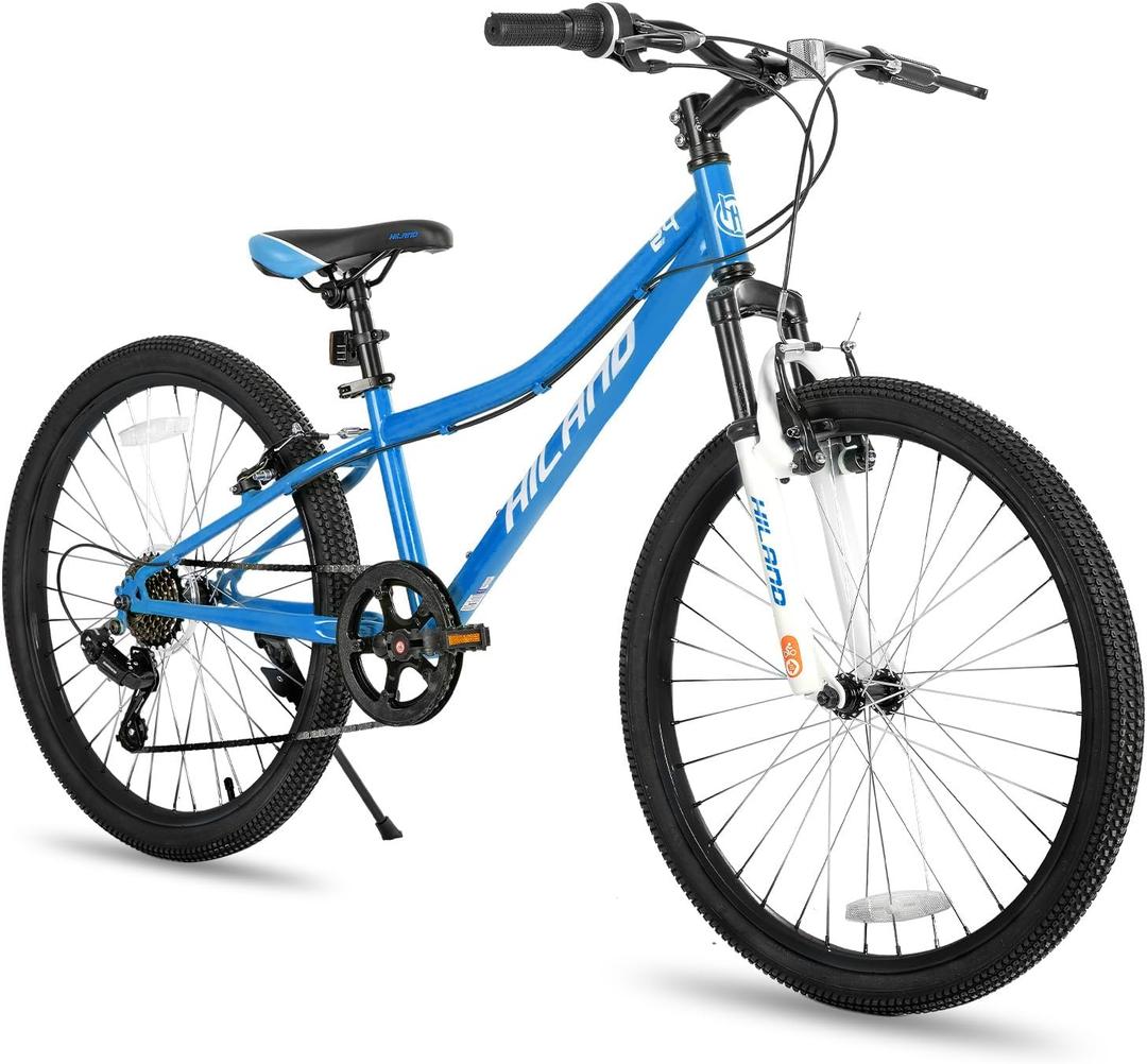 Hiland 20 24 Inch Mountain Bike for Kids Age 5 + Year Old, Front Suspension Fork Kids' Bicycles for Boys Girls Multiple Colors (Blue)