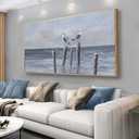 Canvas Wall Art Ocean Bird Pictures Gray Blue Framed Artwork for Living Room Large Size Wall Decor for Office Bedroom Wood Framed Home Decorations 29"x58"