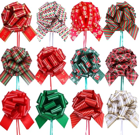 12Pcs Wave Point Gift Wrap Pull Bows, Large 6 Inch Assorted Gift Pull Bows, for Presents,Christmas Party Birthday Gift for Wrapping Boxes,Valentine's Day Gift Decorations