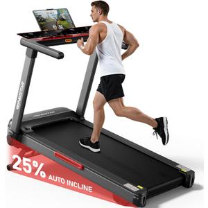 Renestar Treadmill for Home with 25% Auto Incline - 8.5MPH Max Speed, Extra Large LED Touchscreen, 300LBS Capacity, Bluetooth Speaker, 3.5HP Home Office Treadmills for Running Jogging Walking (Black)