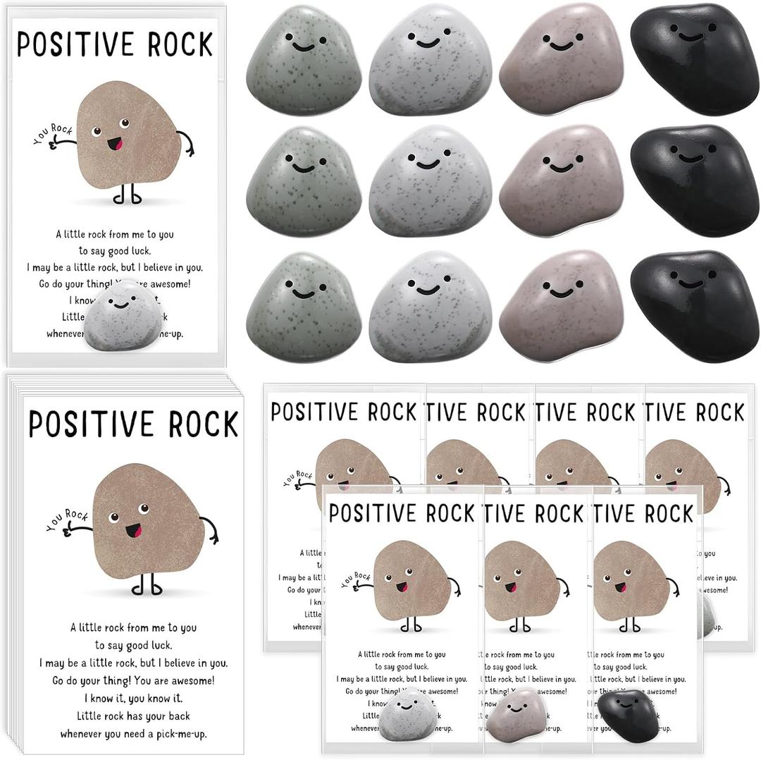 Landical 40 Sets Inspirational You Rock Gifts Bulk Mini Smile Resin Pocket Stone with You Rock Positive Emotional Card Appreciation Gifts for Team Staff Coworker Friends Employee