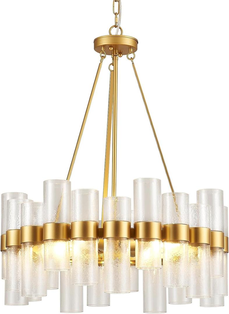 Dia 24 Inch Gold Modern Chandelier for Dining Room, 4-Light Glass Chandeliers for Bedroom, Large Pendant Light for Living Room Hallway Foyer Entryway