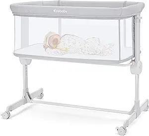 Ezebaby Baby Bassinet Bedside Sleeper, Portable Bedside Bassinet for Baby Newborn Infants with Adjustable 7 Heights and All Mesh Sides, Mattress & Sheet Included
