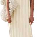 Fisoew Women Summer Sleeveless Maxi Dress Scoop Neck Ribbed Knit Tank Dress (Beige)