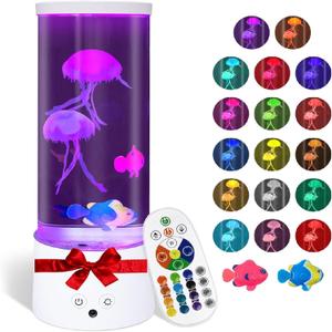 Jellyfish Lamp, Electric Jellyfish Lighting, Jelly Fish Tank Table Aquarium Lamp with 17 Colors, Floating Jelly Fish Night Light Decorations, Valentines Day Gifts for Women, Girls, Men (White)