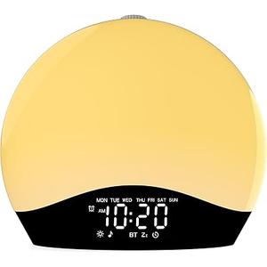 Wake Up Light Sunrise Alarm Clock for Kids, Heavy Sleepers, Bedroom, White Noise Sound Machine with 5W Stereo Bluetooth Speaker, 25 Natural Sounds, Dual Alarms, 17 Color Night Lights, Ideal for Gift
