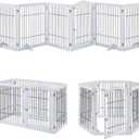 unipaws 144" Extra Wide Dog Gate and Pet Playpen, Free Standing Tall Dog Fence with Walk Through Door, Barriers for Home, Use as Indoor Dogs Cats Pen, Rabbit Pen, White
