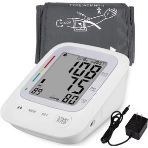 Electronic Blood Pressure Monitor, Upper Arm Automatic Digital BP Monitor Large Cuff, 2 Users 180 Memory Large Display, Irregular Heart Rate Indication, with DC Adapter for Home Use