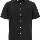 J.VER Men's Linen Short Sleeve Shirts Cotton Casual Lightweight Button Down Shirt Beach Vacation Summer Tops with Pocket (Black, XL)