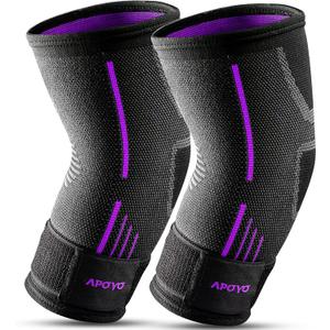 APOYO Elbow Brace for Tendonitis and Tennis Elbow, Elbow Compression Sleeve, Elbow Brace for Women and Men w/ Adjustable Strap for Tennis Elbow Relief, Weightlifting, Arthritis, Workouts, Reduce Joint Pain During Fitness Activity (Purple (Pair), Medium)