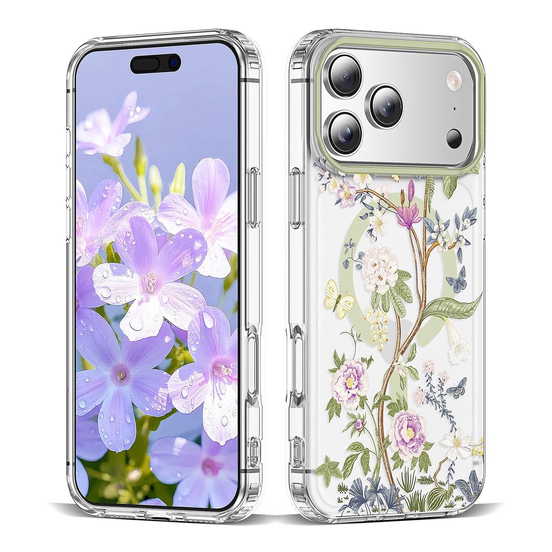 XIQI Compatible with iPhone 17 Pro Max Case 6.9" for Women Girls Cute Translucent Magnetic Phone Case with Floral Pattern [Never Fade Flower Design][Compatible with Mag-Safe],Peony