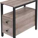 HOOBRO End Table, Narrow Chairside Table with Drawer and Open Storage Shelf, Nightstand for Small Spaces, Stable and Sturdy Construction, Wooden Look Accent Furniture, Greige and Black BG548BZ01G3, 18.9"D x 11.8"W x 24"H