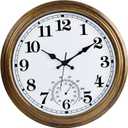16 Inch Large Outdoor Clock Retro Waterproof Clock Non-Ticking Indoor/Outdoor Wall Clock with Thermometer, Battery Operated for Pool, Patio, Garden, Bronze