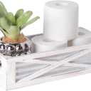 Wooden Toilet Tank Basket, Rustic Bathroom Decor Box, Farmhouse Toilet Paper Organizer Holder, Decorative Bathroom Storage Basket, Barn Door (Whitewash)