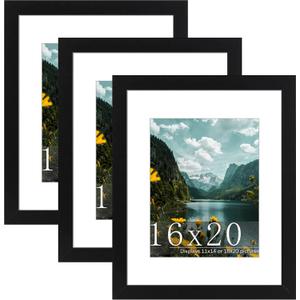 Picrit 16x20 Picture Frame 3 Pack, Black Poster Frame, Display Poster 11 x 14 with Mat or 16 x 20 without Mat for Horizontal or Vertical Wall Mounting
