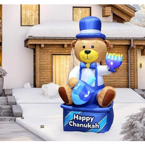 Zion Judaica Inflatable Hanukkah Yard Decorations 8' Bear Multi Blue - Hanukah Indoor Outdoor Lighted Decoration Built-in LED Lights - Includes Air Blower, Tie-down Stakes - Chanukah Lawn Décor Blowup