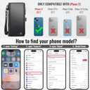 Defencase Compatible with iPhone 13 Case Wallet with RFID Blocking Card Holder for Women and Men, Fashion PU Leather Magnetic Snap Flip Zipper Strap Wallet Phone Case Fit for iPhone 13 6.1", Black