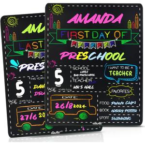 Personalized First Day and Last Day of School Sign 13" x 16" Large Chalkboard Style Photo Prop Back to School Supplies - 2 Pcs