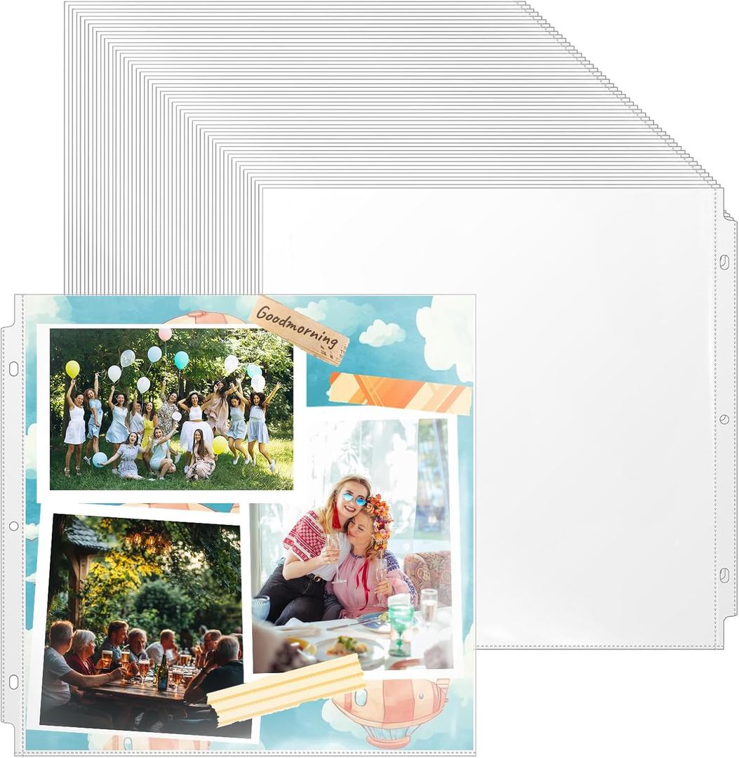 Vmiapxo 100 Pack 12" x 12" Scrapbook Page Protectors, Craft Paper Protective Sleeves Photo Vinyl Storage Pockets Organizer Scrapbook Binder Album Supplies for 3 Ring D-Ring Binder