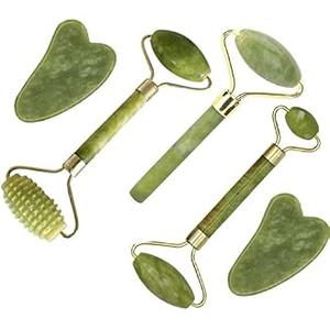 Jade Roller & Gua Sha Set 5 in 1 Facial Massager Tools - Jade Gua Sha Facial Massager Set with Roller for Face Sculpting & Skin Care