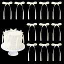 30 Pack Bow Cake Toppers Ivory Ribbon Bows for Cake Bow Cupcake Toppers Beig Bow Birthday Decorations for Mothers Day, Gender Reveal, Wedding, Baby Shower, Anniversary Party Supplies