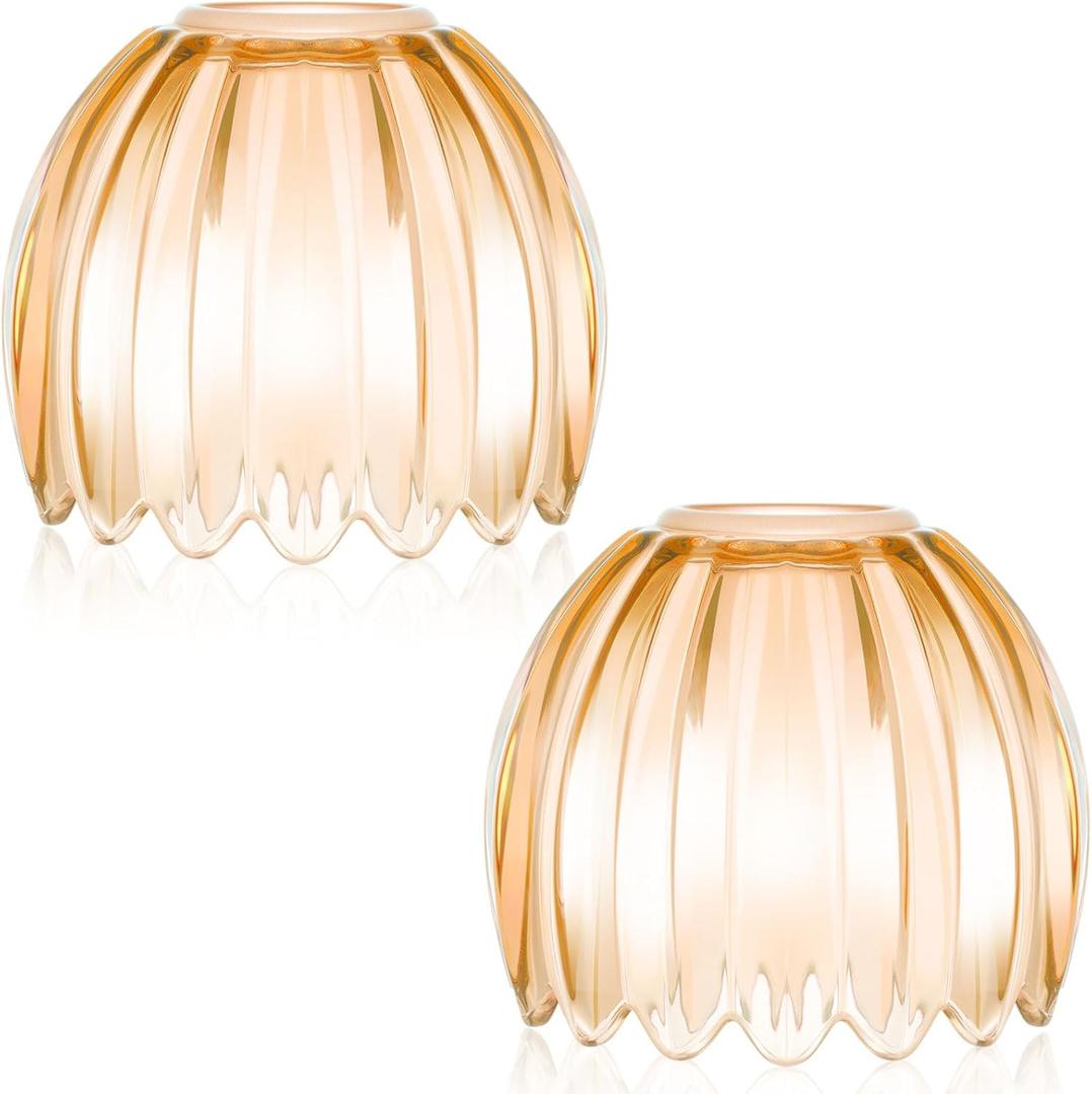 Teenyyou 2 Pcs Amber Glass Tulip Lamp Shades Small Flower Art Sconce Shade E26 Base 1.65" Top x 4.45" Dia. x 4.33" H Mini Lampshades Replacement for Table Chandelier Decor Vanity Pendant Light Cover