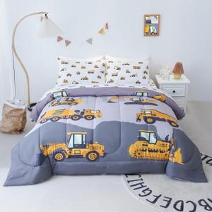 Cokouchyi Twin Size Comforter Set for Boys, 4-Piece Bed in a Bag, 3D Construction Bedding Comforter Sheet Set, Ultra Soft and Fluffy, Cartoon Truck Cars Cokouchyi Twin Size Comforter Set for Boys, 4-Piece Bed in a Bag, 3D Construction Bedding Comforter Sheet Set, Ultra Soft and Fluffy, Cartoon Truck Cars