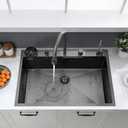 30x18 Black Drop In Kitchen Sink with Faucet - 16 Gauge Stainless Steel Waterfall Sink, Top Mount Single Bowl Kitchen Sink Include Drinking Water Faucet Soap Dispenser,Cup Washer, 30"D x 18"W x 10"H