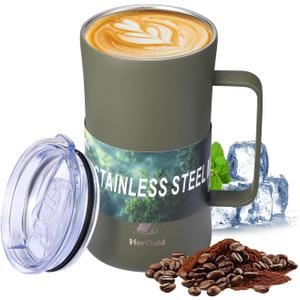 20 oz Stainless Steel TumblerDouble-Wall Vacuum Insulated Beer Mug with HandleKeeps Beverages Hot & Cold for HoursSweat-Proof Metal Tankard for IPA, Coffee, CocktailsGreen
