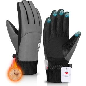 rivmount Snow Winter Gloves made with Waterproof/Touchscreen/Thermal Warm for Cold Weather Running, Cycling, Ski, Women Men (Large, Gray)