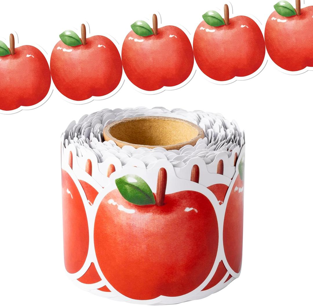 BeYumi Watercolor Apple Border Trim - 65ft Back to School Apple Shape Rolled Border Trim Pastel Watercolor Bulletin Board Set Classroom Office Chalkboard Kindergarten Elementary Home Party Decoration