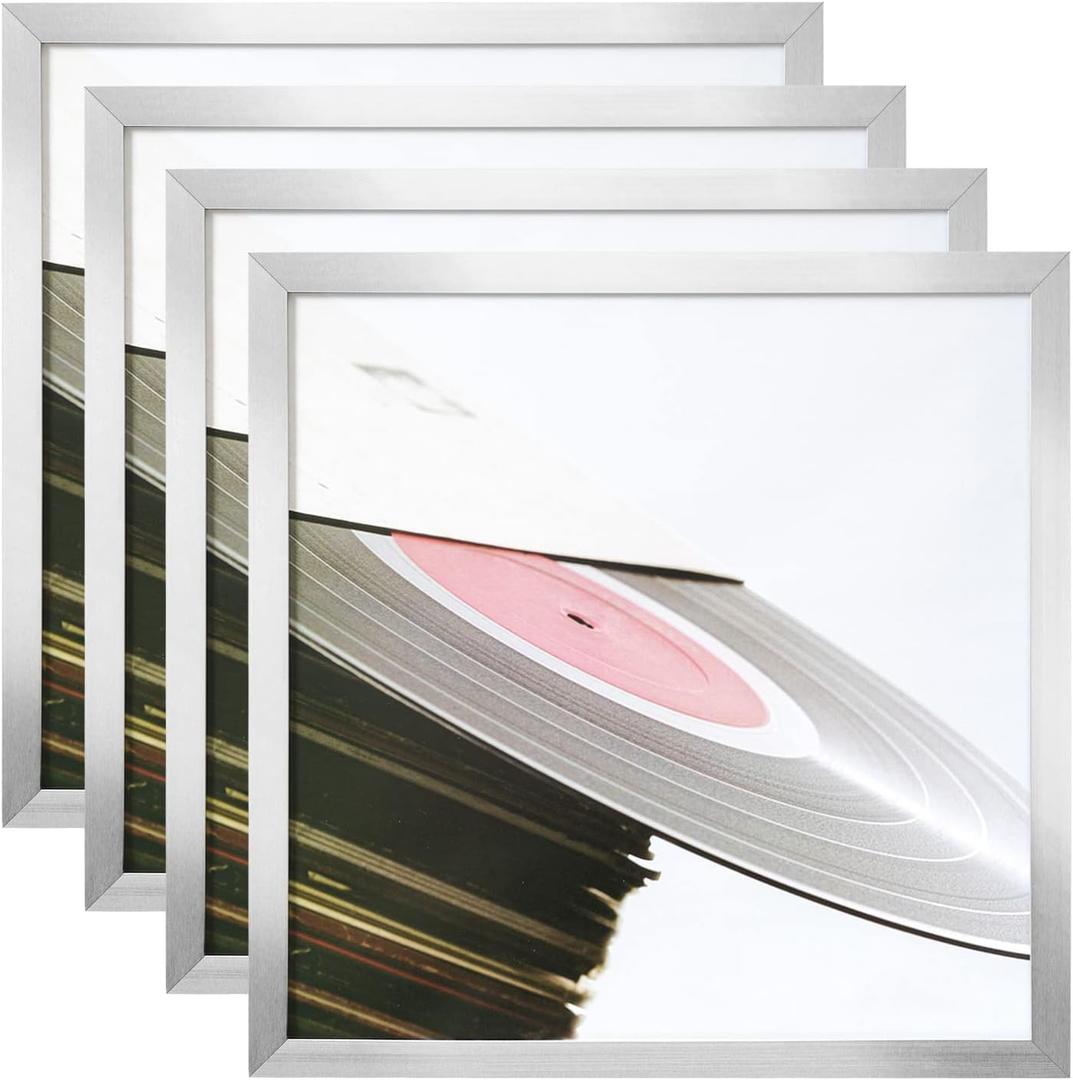eletecpro 12.5x12.5 Record Frames, Silver, Sturdy and Lightweight PVC Album Frame Made to Display Vinyl Records, Home Decor LP Record Frame for Wall Easy to Hang Suit to 12x12 LP Covers, Set of 4
