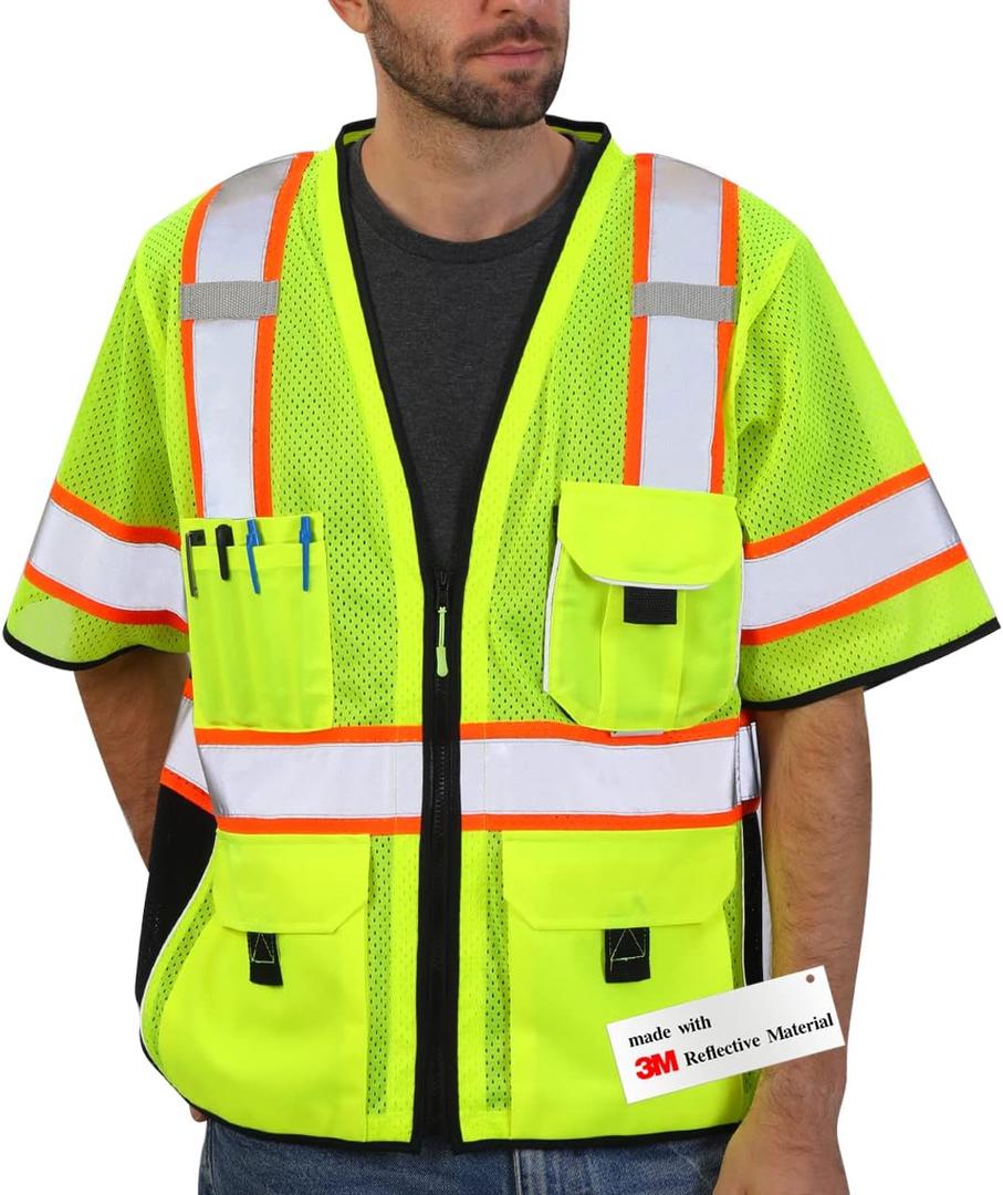 Dib Safety Reflective Mesh Vest ANSI Class 3, High Visibility with Pockets and Zipper, Made with 3M Reflective Tape, Yellow 4XL