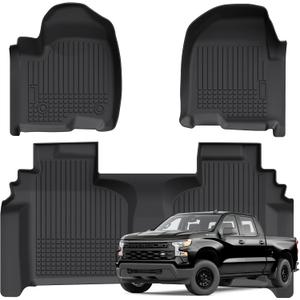 Floor Mats for 2014-2018 Chevy Silverado GMC Sierra 1500 2500 3500 HD Double Cab, All Weather Floor Liner for 2014-2018 Chevy Silverado TPE Custom Fit Car Mats Front & Rear 2 Row Mats