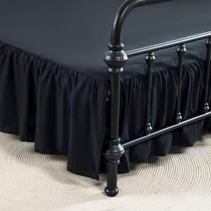 Bed Skirts King Size 14 Inch Ruffled Bed Skirt with Split Corners, 14 Inch Drop Dust Ruffle Bed Skirt with Platform, Black