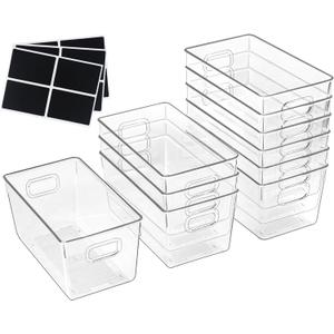 10 PACK Clear Storage Bins Clear Storage Containers for Kitchen Pantry Organization, Organizing Bins with Built in Handles, Cabinet Organizers
