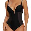 SHAPERIN Women's Deep V Backless Body Shaper Bra Faja Plunge Low Back Thong Shapewear Tummy Control Bodysuit (Small,Black)
