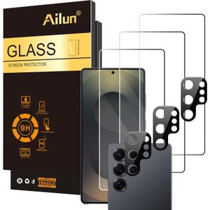 Ailun Glass Screen Protector for Galaxy S25 Ultra [6.9 Inch] 3Pack + 3Pack Camera Lens Tempered Glass Fingerprint Unlock 0.25mm Ultra Clear Anti-Scratch Case Friendly [Not For S25/S25 Plus/S25 Edge] (Transparent)