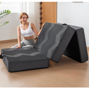 INGEROOM Foldable Mattress Queen - Memory Foam 6 inch Trifold Mattress for Camping, with Portable Handle, Non-Slip Folding Floor Bed Sofa for Guest Travel Yoga, Washable Breathable Cover