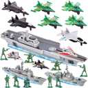 3 otters 27PCS Aircraft Carrier Toy Set, Army Men Military Set Battle Group Plastic Military Toy Aircraft Carrier Warplanes Battleship for Boys Kids Birthday Gift