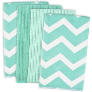 DII Cleaning Collection Multi-Purpose Microfiber, Aqua Chevron, Dishtowel Set
