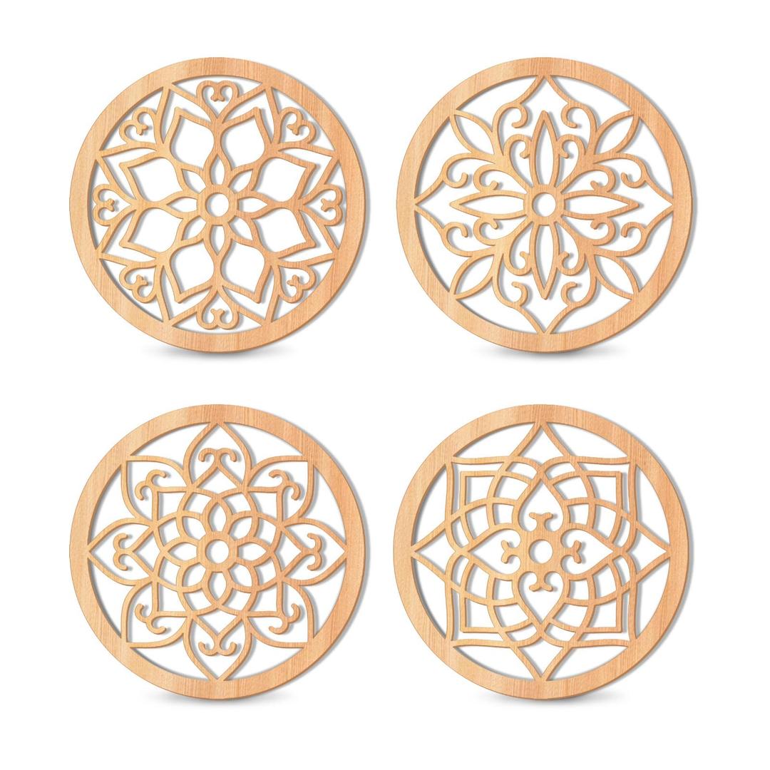 KOYILTD 4 Pieces Thicken Rustic Wall Decor, Flower Carved Wall Art, Wooden Hollow Carved Design(Round, 10in)
