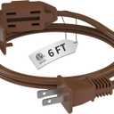 Indoor Brown Extension Cord 6 Feet, 3-Outlet Household Extension Cord, 2 Prong, 16Gauge, 3 Polarized Outlets with Safety Cap Protect for Home Office, 16/2 SPT-2 ETL Listed